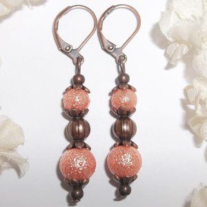 Earrings, Peach Earrings, Orange Earrings, Orange and Bronze Earring, NWT 7550